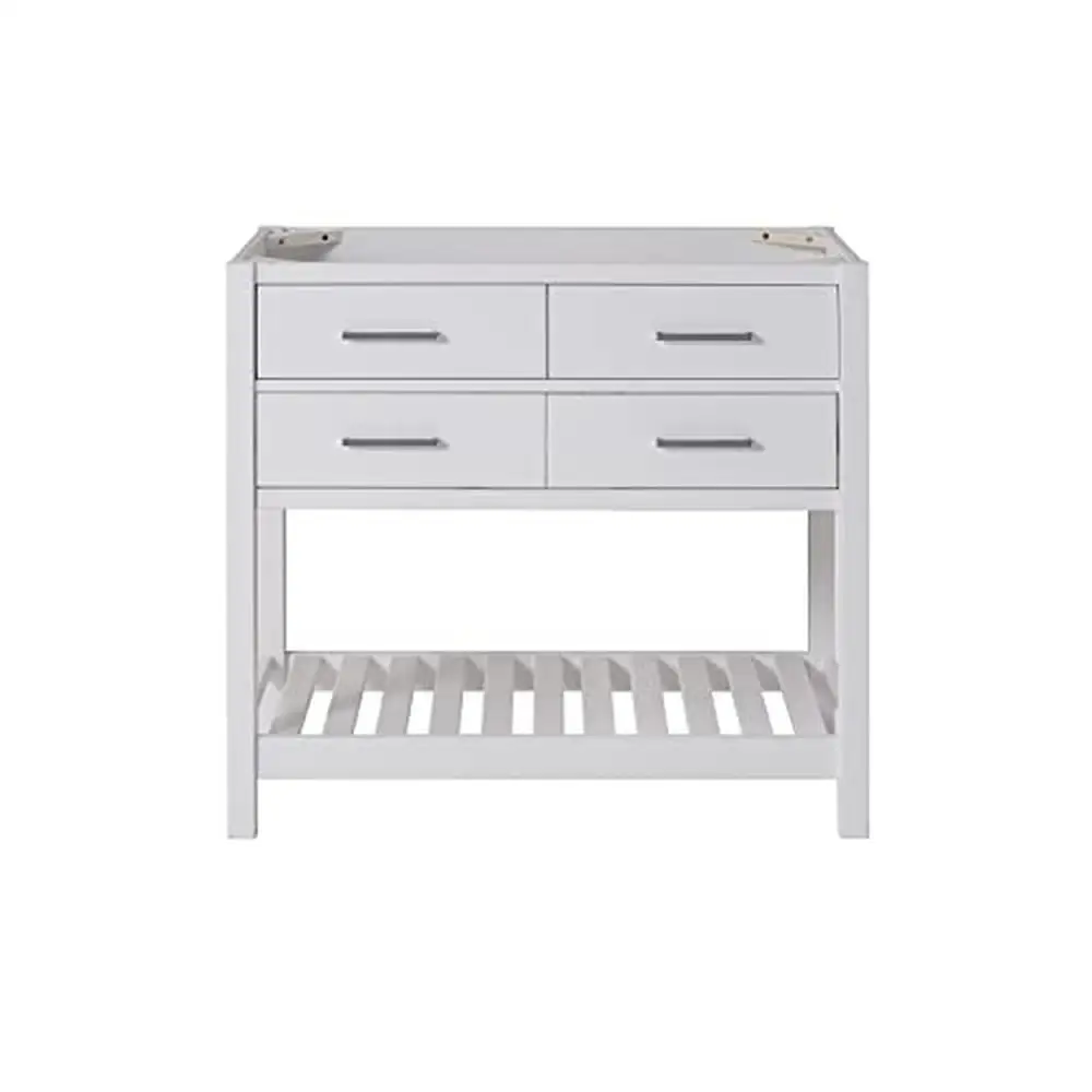 

36" Traditional White Vanity Cabinet with 2 Soft Close Drawers Adjustable Height Nickel Hardware Rectangular Shape Solid Pine