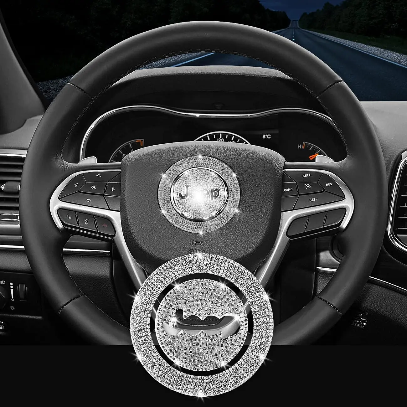 

Bling Car Steering Wheel Sticker and Decal Diamond Accessory for Jeep Cherokee Compass Grand Patriot Renegade Wrangler Gladiator