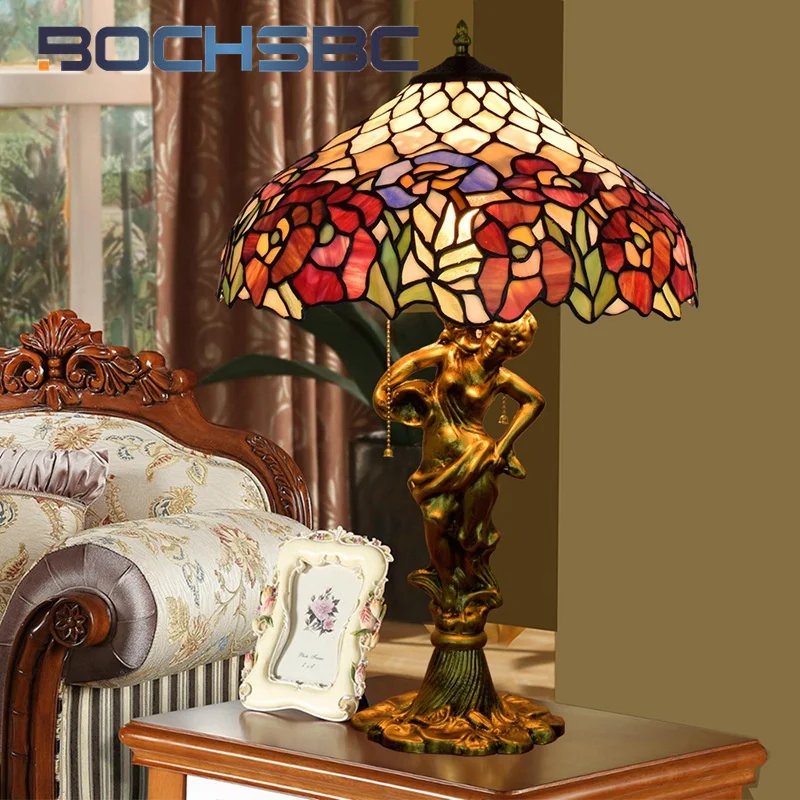 

BOCHSBC Tiffany Clematis pastoral style stained glass desk lamp Art Deco hotel living room dining room bedroom lighting