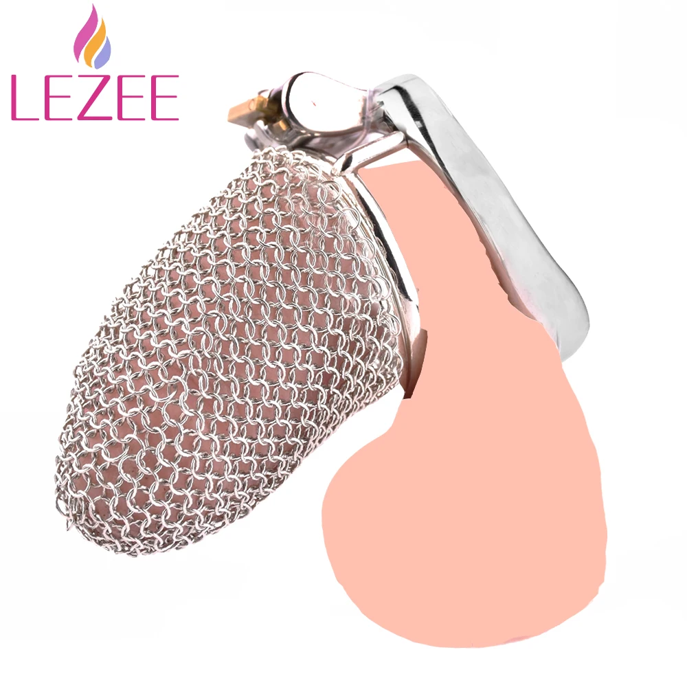 

LEZEE Stainless Steel Male Chastity Cage Hollow Mesh Design Cock Lock Penis Ring Locks BDSM Toy Adult Sex Toys For Men Pleasure