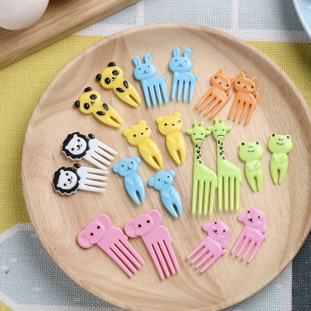 Party Decor for Children Mini Cartoon Snack Cake Dessert Food Fork 10pcs/pack Animal Farm Fruit Fork Bento Lunches Toothpick