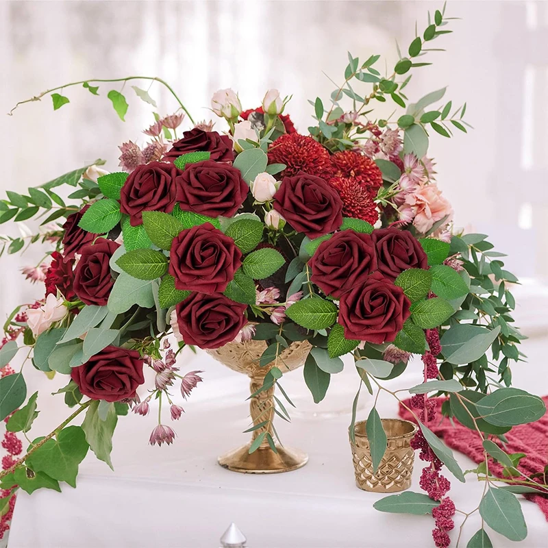 Artificial Rose Flowers 5/10/20Pcs Fake Flowers Foam Rose Bulk W/stem for DIY Wedding Bouquets Center Ornaments Party Home Decor