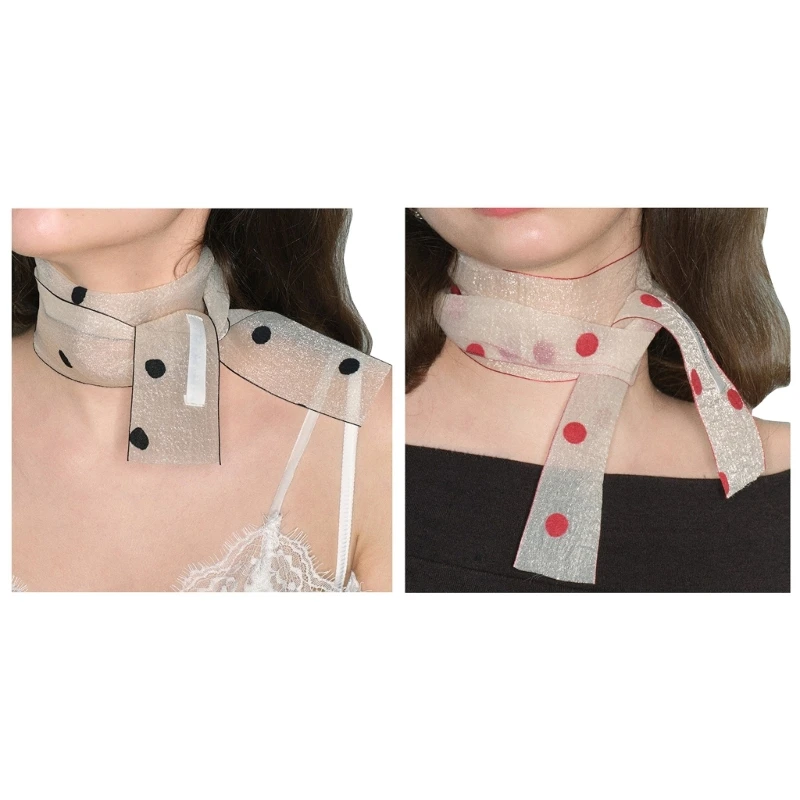 

Dotted Pattern Scarf for Women Spring Sheer Scarf Female Camping Shopping Scarf Teens Decorative French Scarves