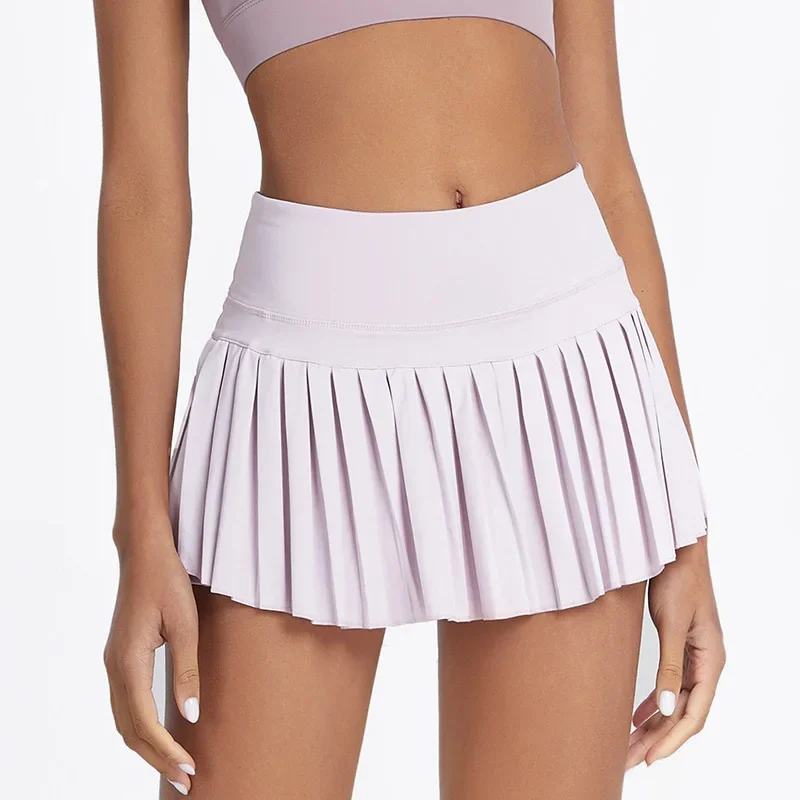 Sports Skirts Running Shorts Summer Women Sports Anti Exposure Pleated Golf Tennis Skirts Fitness High Waist Elastic Athletic Run Shorts With Pocket