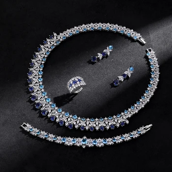 2025 New 4-piece Ring Cubic Zirconia Bridal Wedding Jewelry Set, Dubai Nigeria Crystal Wedding Jewelry Set 1