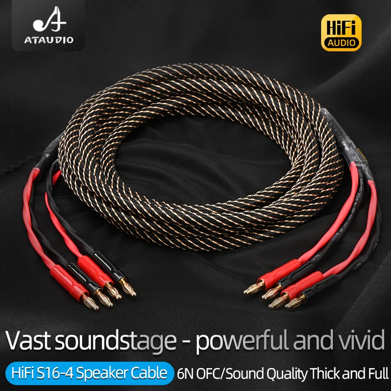 ATAUDIO One Pair HiFi Audio Speaker Cable High Quality 6N OFC Core with Banana and Y Plug Audio Cable for HiFi Systems Amplifier