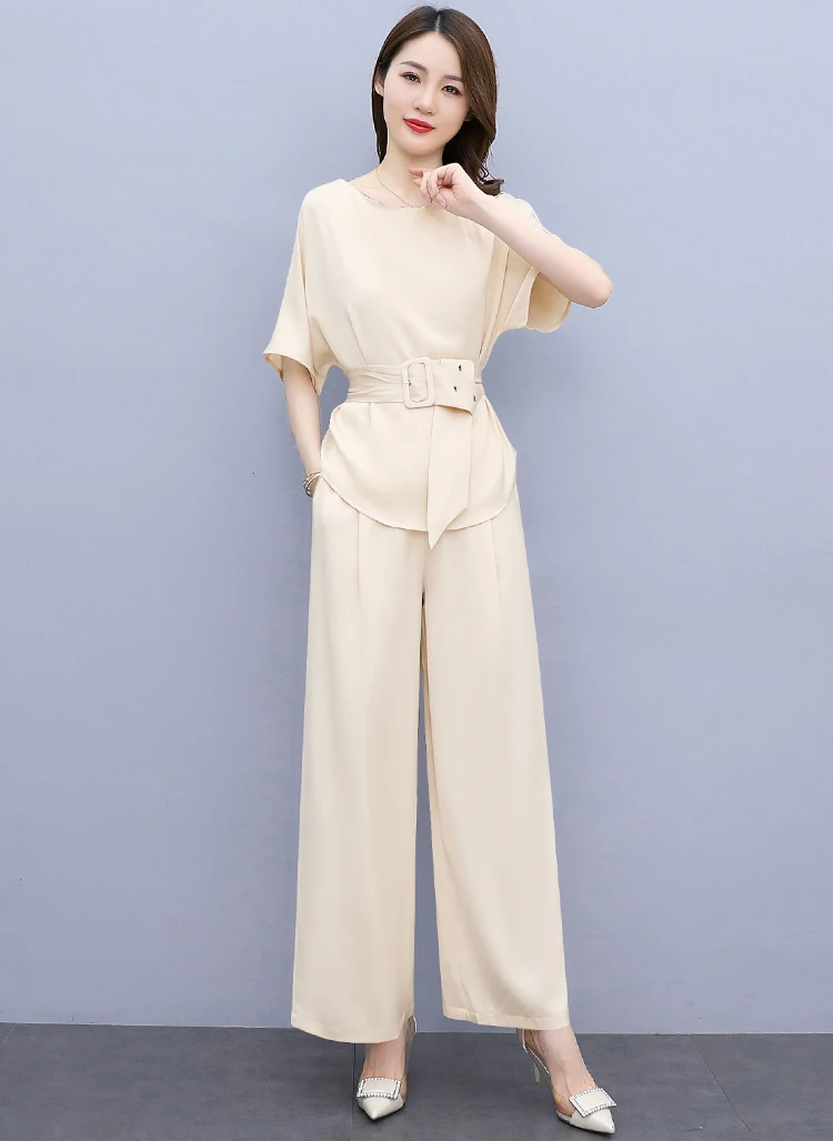 formal pant suits JXMYY Wide Leg Pants Suit Women's 2021 Summer New Fashion Temperament Large Size Light Familiar Style Two-Piece Suit Dress Suits