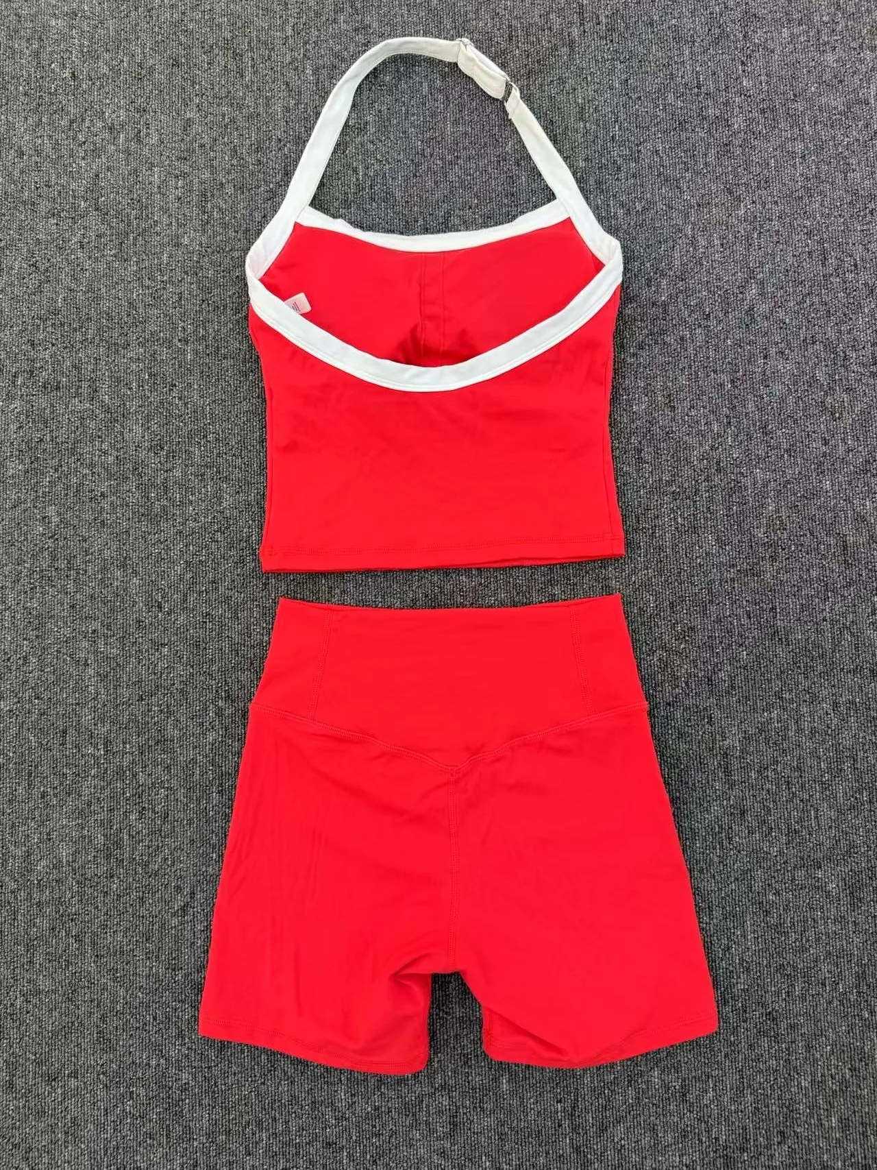 Fashion Patchwork Skinny Shorts Set Gym Women Workout Clothing Summer Sleeveless Backless Fitness Sport Suit Women Sportwear Red