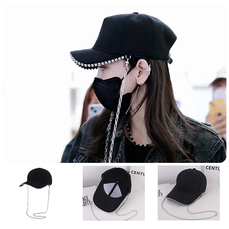 

Korean Version of Fashion Chain Baseball Caps for Women Ins Versatile Rhinestone Pearl Sunscreen Shading Show Face Small Sun Hat