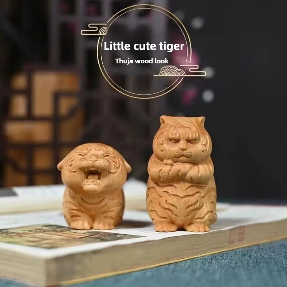 Handgefertigte Cliff Cypress Holz Tiger Skulptur Zen Minimalist Home Office Dekor für Herren Schreibtisch Einzigartiges Geschenk Sammlerhandwerk – Detail 1