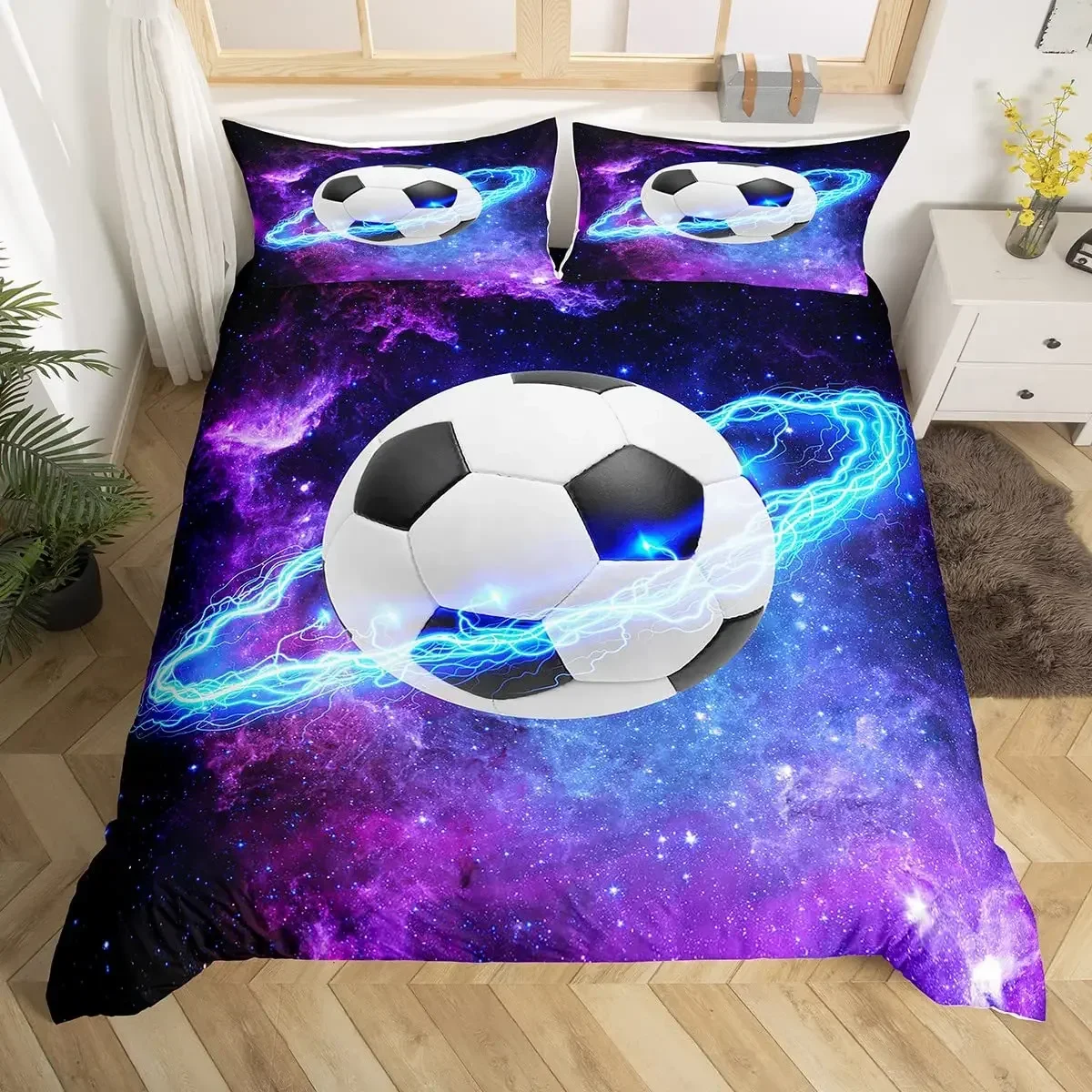 Football Duvet Cover Set Hand Drawn Sketch Soccer Sports Bedding Set for Boys Teens Men Twin Comforter Cover