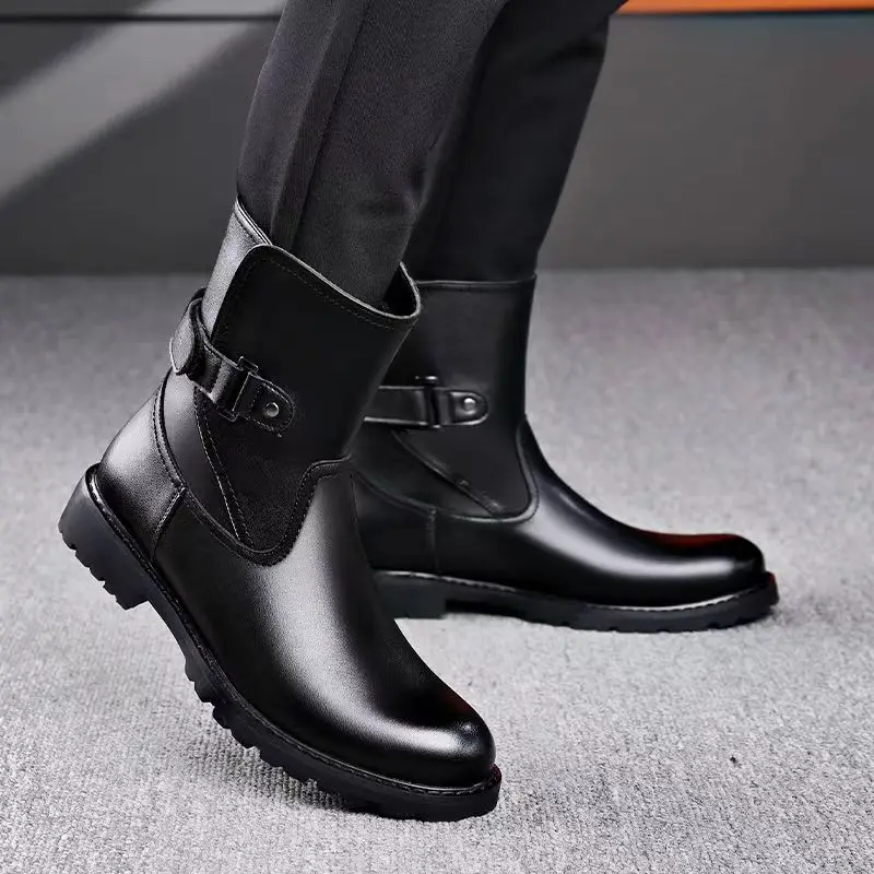 

men casual genuine leather boots brand designer shoes stage nightclub autumn winter boot handsome high motorcycle chelsea botas