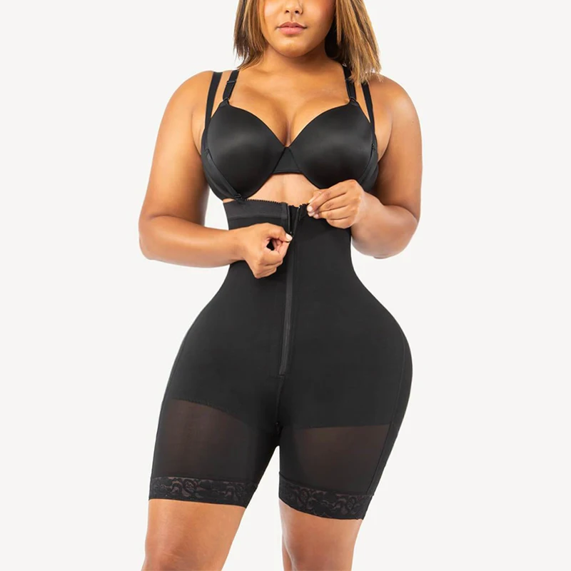 Women's  A Comfy Shaping Jumpsuit Flatten Abdomen Waist and Hips Zip Front Closure Shapewear Firm Tummy Compression Butt Lifter