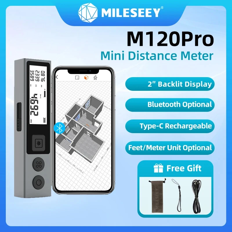 Mileseey M120 Pro Portable Laser Distance Meter Trenas USB Type C Backlit Rechargeable Mini Rangefinder Measure Tools For Home