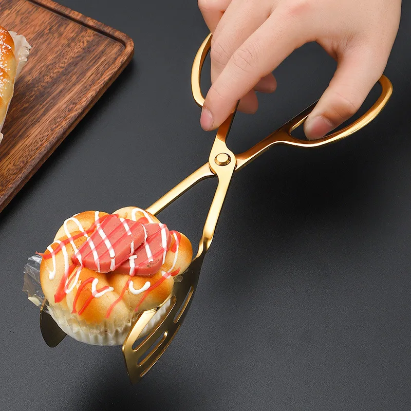 304 Stainless Steel Food Tongs Meat Salad Bread Serving Clip Golden Anti-Scald Handle Scissors Clamp Kitchen Accessories food tongs