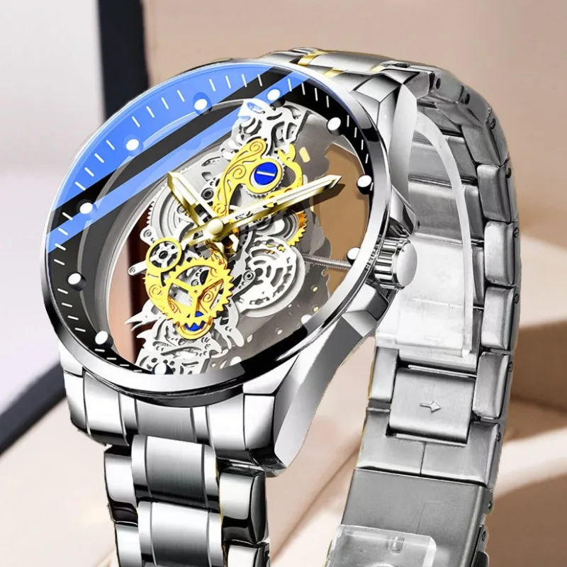 Men's watch double-sided transparent hollow quartz watch