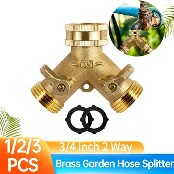 3/4 Inch 2 Way Brass Garden Hose Splitter Y-Type Tap Watering Connector Distributor for Outdoor Faucet 1/2/3 set 1