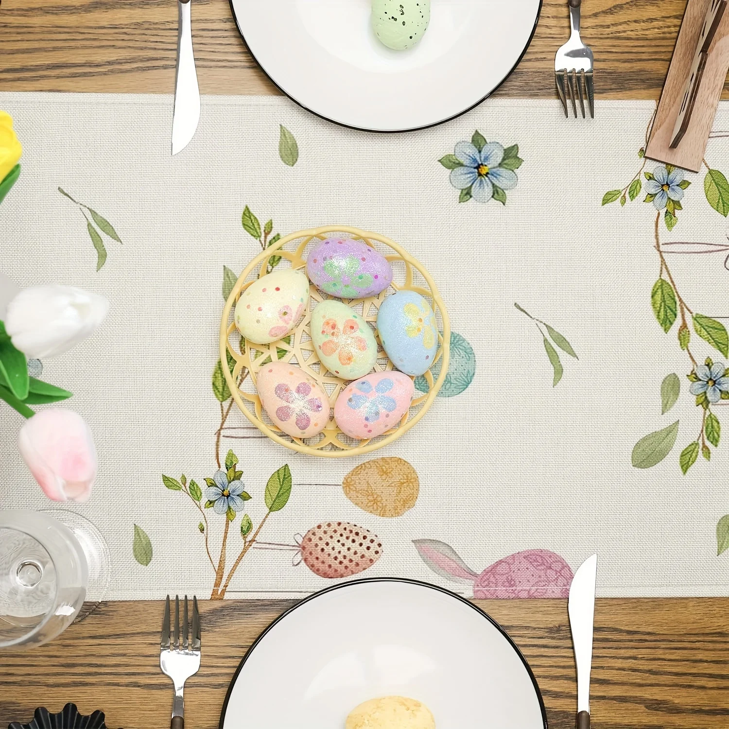 Easter Bunny Colorful Egg Linen Table Runners Dresser Scarves Table Decor Farmhouse Kitchen Dining Table Runner Party Decoration 5