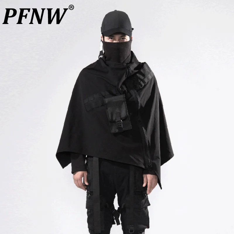 

PFNW Men's Tide Darkwear Trendy Functional Zipper Outdoor Windproof Cape Tactical Loose Cloak Punk Gothic Trench Coat 12Z4927