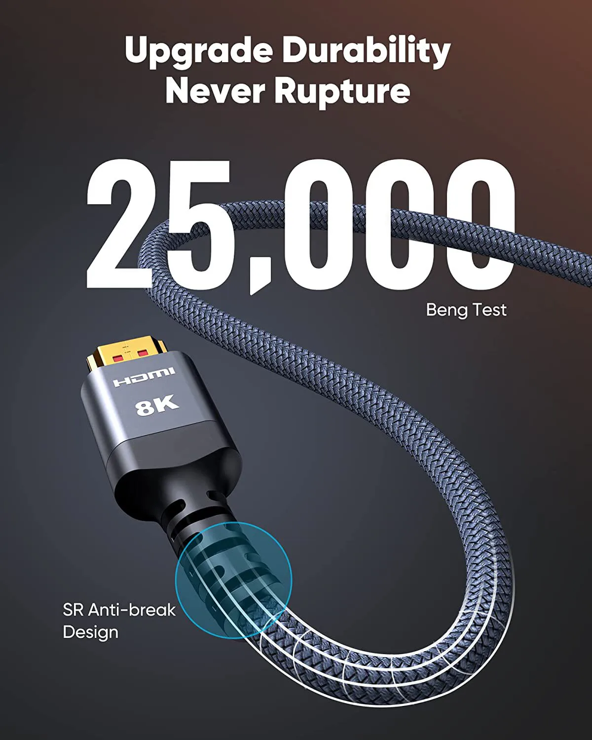 Ultra High-Speed HDMI 2.1 Weave Cable with 8K/60Hz and 4K/144Hz Support - Featuring 48Gbps Bandwidth, eARC, and Dolby Vision Compatibility