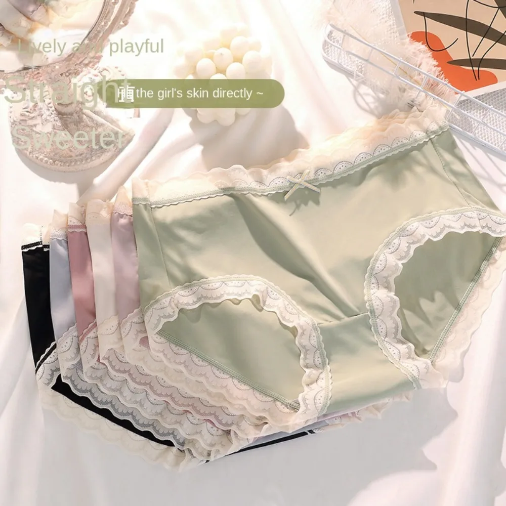 

Solid Color Ice Silk Panties Elastic Soft Cotton Crotch Middle Waist Briefs Japanese Ultra Thin Seamless Underwear for Girls