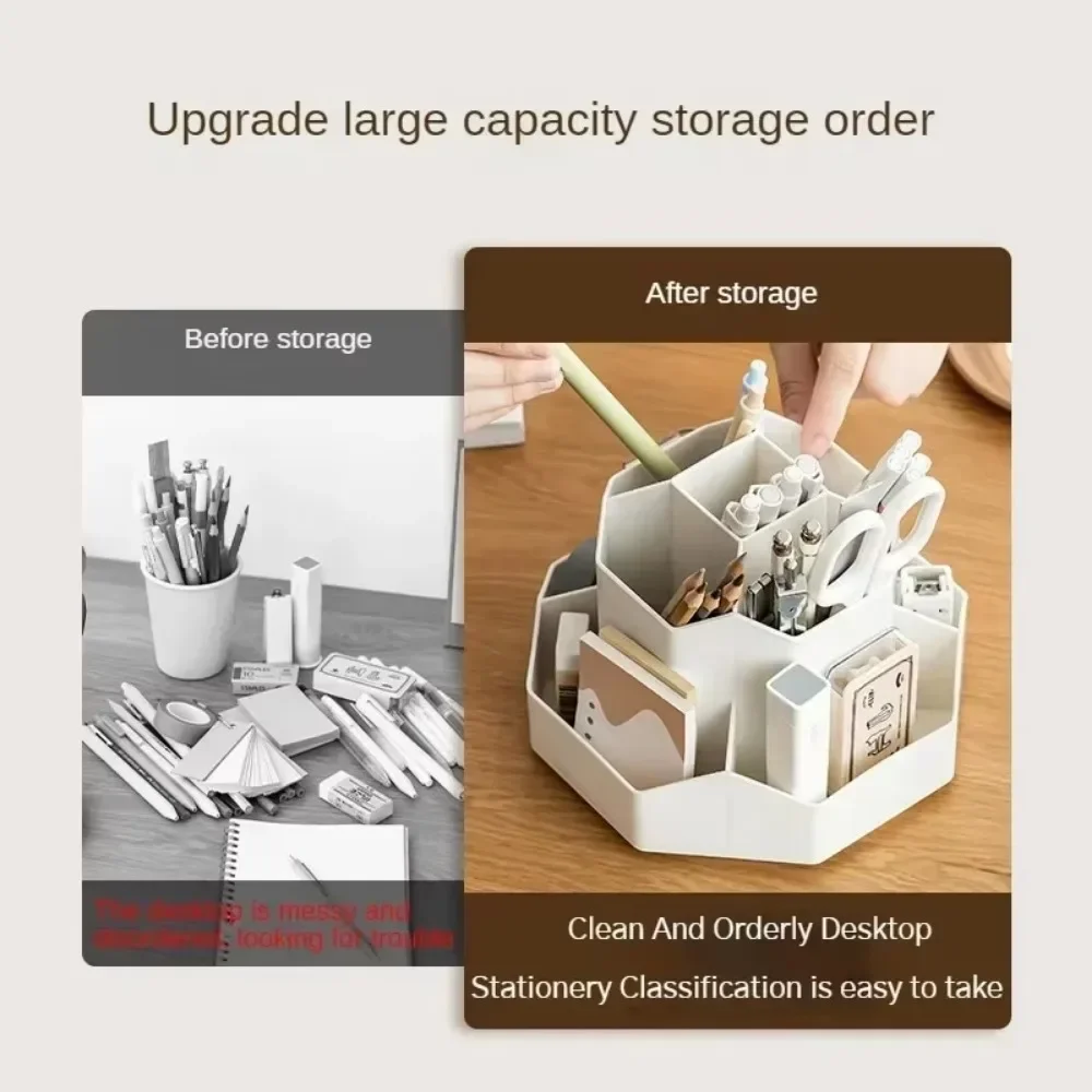 360&deg;Rotatable Pen Holder Large Capacity Desk Pencil Storage Box 9-Grid Stationery Economic Organizer School Office Pen Stand pen holder,stationery organizer,stationery storage box,pen pencil case