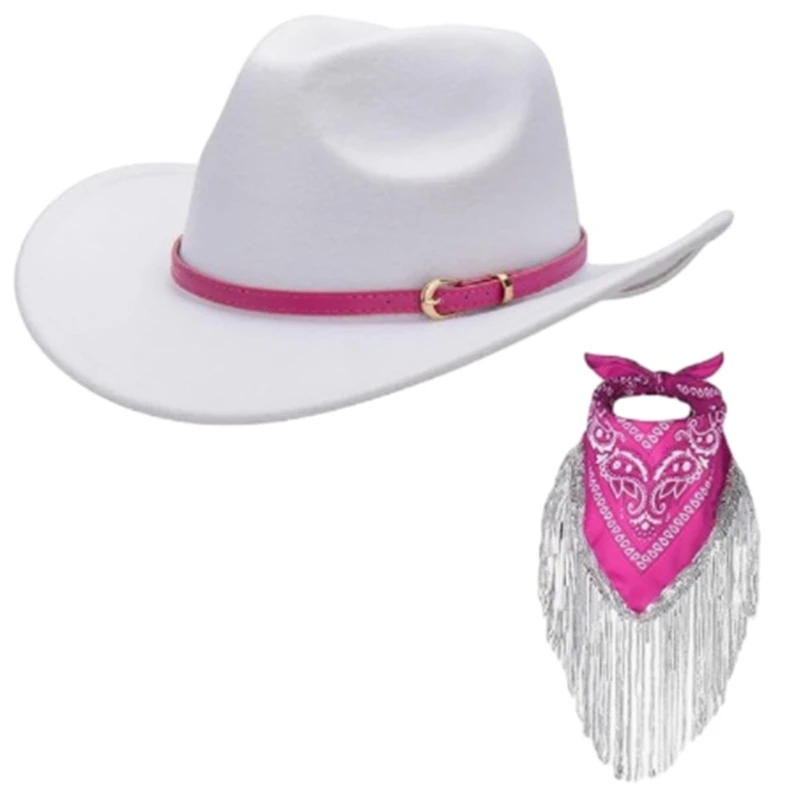 

Cowgirl Cowboy Hat with Fringed Tassels Floral Bandana Headwrap Scarf for Women