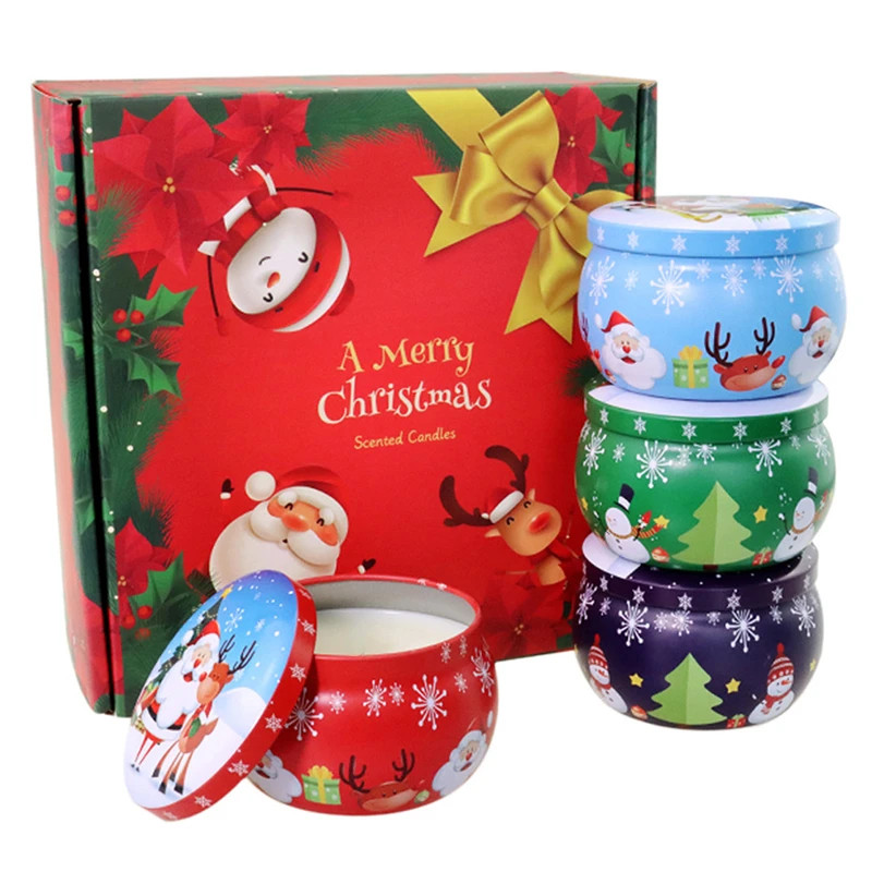 

Portable Travel Christmas Aromatherapy Candle Jar Christmas Scented Candle Tin Jar Portable Travel Soy Wax Plant Candle Gift Box