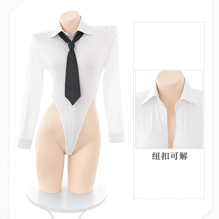 Japanese Office Lady Sexy Cosplay Costumes Long Sleeve Shirt Bodysuit with Mini Skirt Erotic Sexy Lingerie Porno Bar Temptation