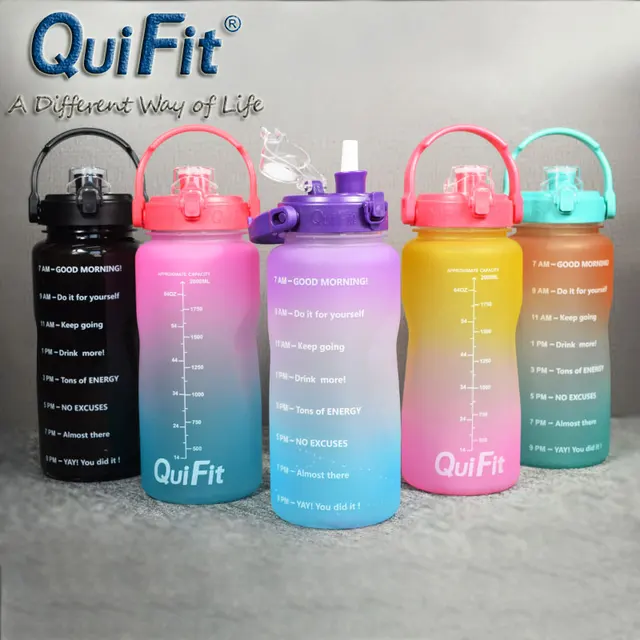 QuiFit 2L/3.8L bounce cap gallon water bottle cup, time stamp trigger no BPA, sports phone holder fitness/outdoor water bottle 1