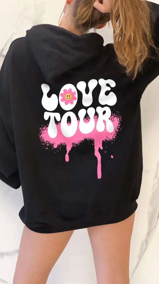 

Женская толстовка с капюшоном и принтом «Love Tour Smile»