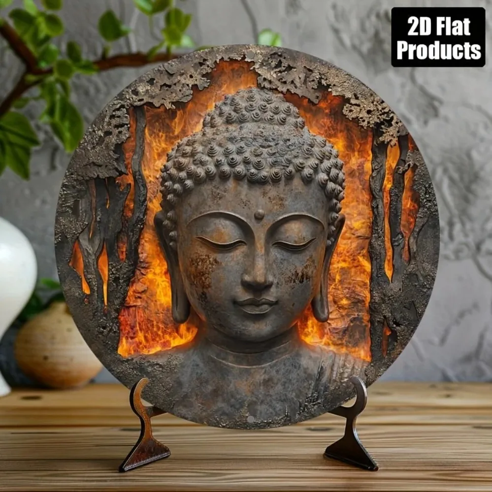 Buddha Head Decorative Metal Sign Plate | Zen-Inspired Home & Bar