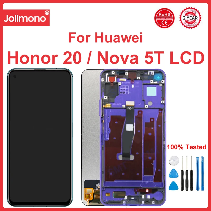 

6.26'' Test For Honor 20 YAL-L21 LCD Display+Touch Screen Assembly Replace For Huawei Nova 5T Screen with frame