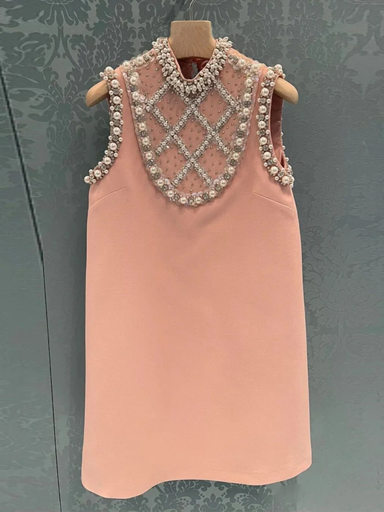 

HIGH STREET Newest 2024 Designer Stylish Fashion Women Sleeveless Luxurious Diamonds Strass Beading Dress