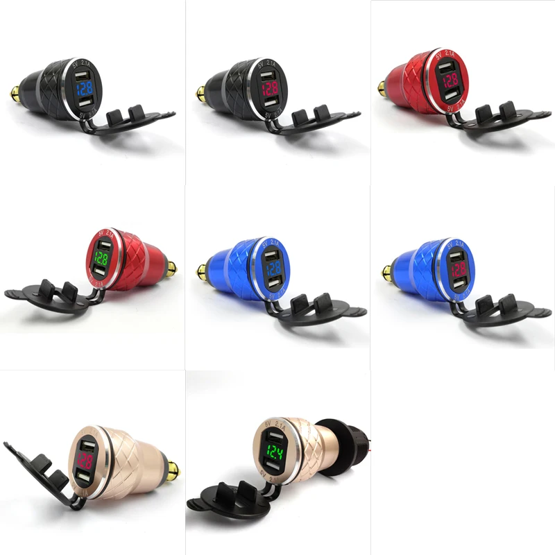 

12-24V Eu Plug with Voltage Display Car Charger Motorcycle Usb Mobile Phone Charger Cigarette Lighter Charger for Bmw Ducati