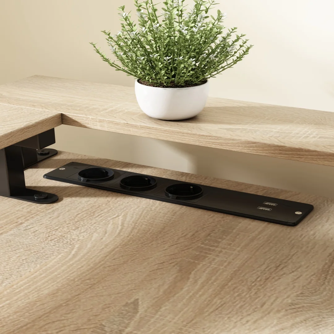 Eckschreibtisch mit Doppelablage L-förmig Computer Tisch mit Regal und Haken höhenverstellbar 140cm – Detail 6