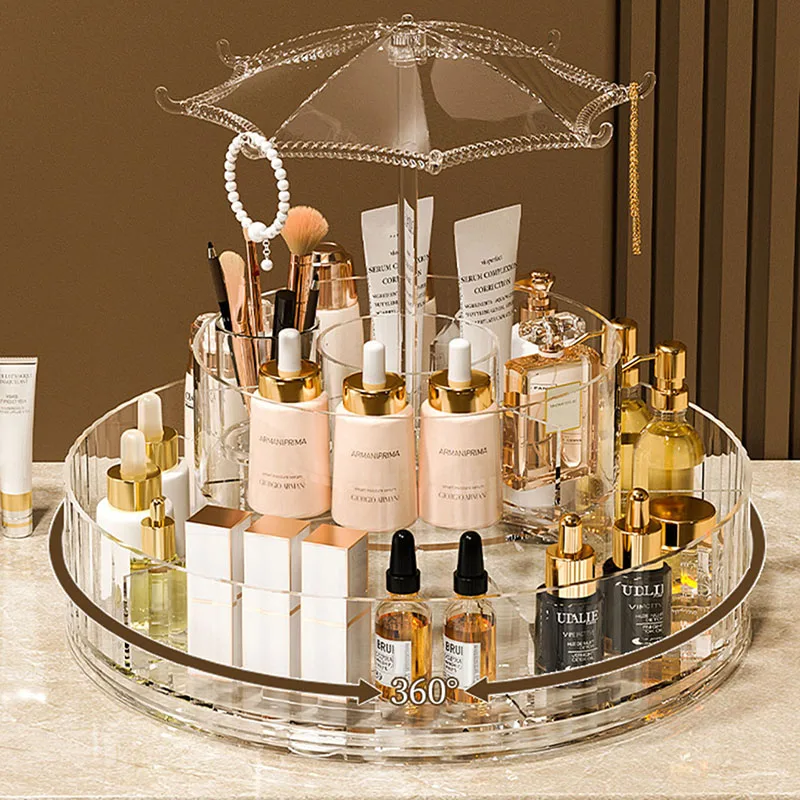 Makeup Organizers 360 Degree Rotation Transparent Storage Box Storage Shelf Cosmetic Storage Box Bathroom Organizer Home Storage 2