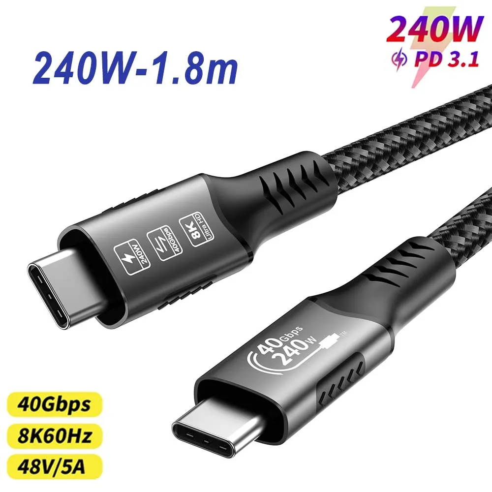 ตัวเลือกสินค้า สายชาร์จและเชื่อมต่อ USB-C 8K รองรับ Thunderbolt 4/3.2/3.1 ชาร์จเร็ว สำหรับ MacBook/Huawei