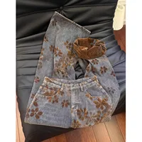 American Retro Floral Print Loose Jeans Women's Wide Leg Denim Pants Autumn Winter plus Size Slimming Floor-Length Trousers - Image 5