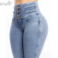 Fashion High Waist Sexy Skinny Stretch Jeans for Women Button Fly Straight Leg Pencil Pants Wrap Hips Trousers Y2K Streetwear