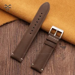 Vintage Brown Leather Watch Strap, Matte Finish, 20mm or 22mm - Unisex Cowhide Universal Bracelet - Black Buckle (Dark Brown)