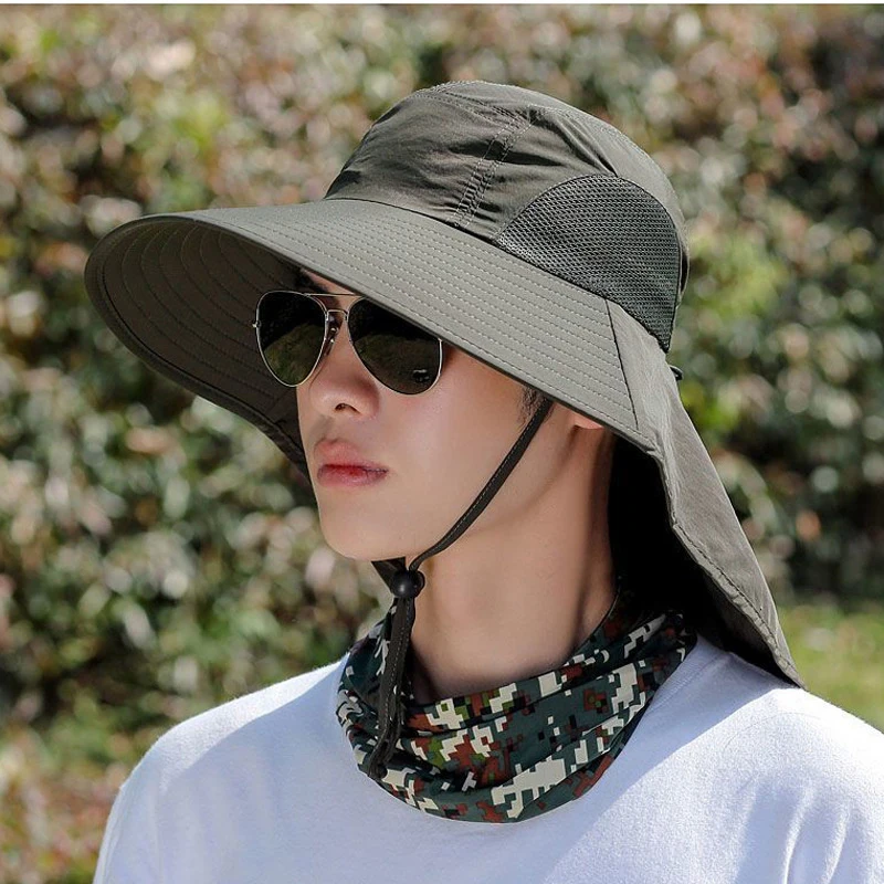 Fisherman Hat Outdoor Sports Jungle Hiking Fishing Wide Brim Bucket With Neck Cover Quick Dry Men Sun Protected