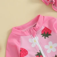 0-3Years Baby Girls Swimsuit Strawberry Flower Cartoon Bikini with Hat Newborn Swimwear for Summer Bathing Suit 6