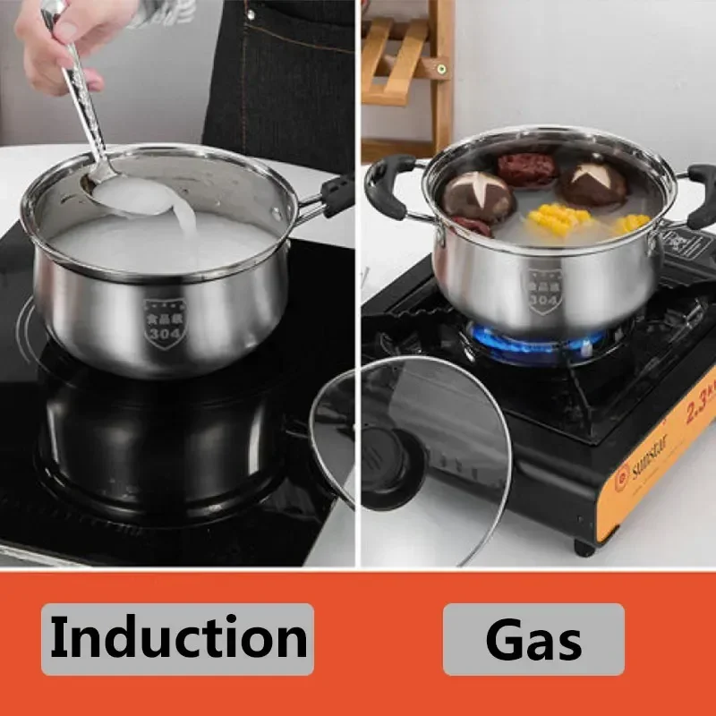 Stainless Steel Saucepan Non-stick Glass Cover Cookware For Kitchen Cooking Pots Induction Cooker