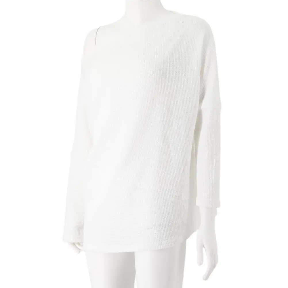 

Solid Color Top Elegant Women's Bat Sleeve Blouse Soft Solid Color Pullover with Oblique Neck Mid Length for Fall Spring Soft