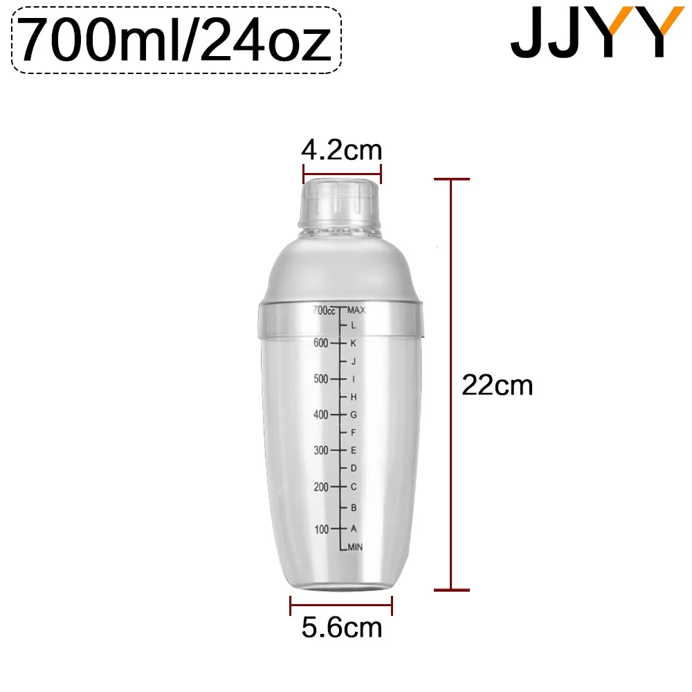 Feoowv Shaker Per Cocktail In Plastica Trasparente 700cc Con Coperchio E Tappo – Ideale Per Bar E Cucina - 5