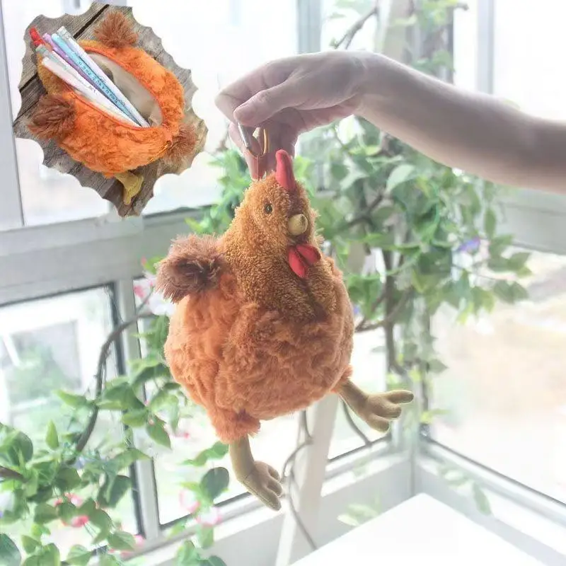 Y-1Pc 귀여운 부드러운 인형 치킨 홈 장식 인형 연필 케이스 시뮬레이션 재미 있은 플러시 치킨 장난감 펜 가방 아이를위한 크리스마스 선물