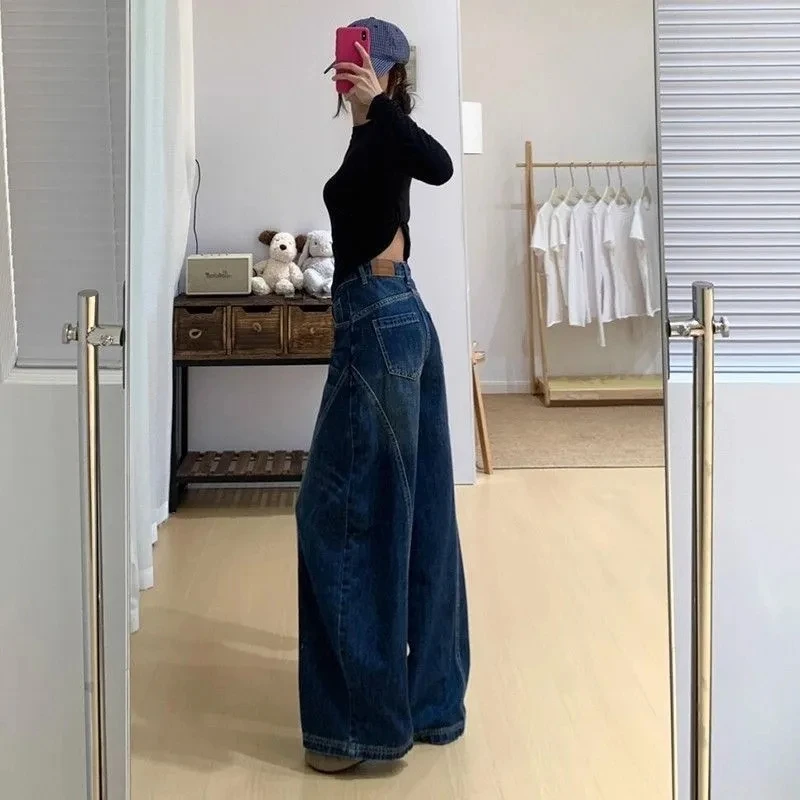 Y2k Womens Jeans Loose Fit Straight Leg Wide Trousers Baggy Denim Pants Casual Streetwear High Waist Vintage Washed Y2k jeans 2