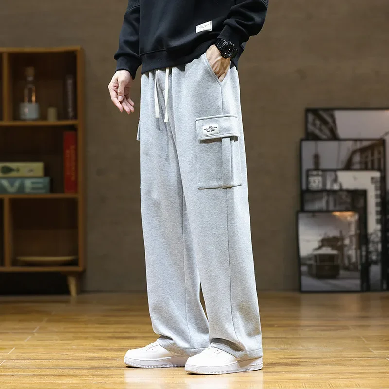 Spring Autumn Multi-Pockets Sweatpants Men Oversized Sportswear Casual Track Pants Y2k Oversized Loose Straight Baggy Trousers