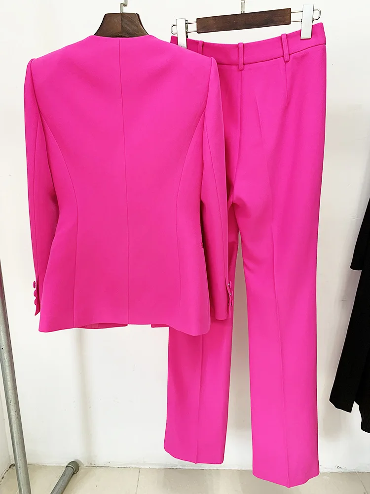 Tesco Fashion Women's Suit Hollow Out V-Neck Blazer Slit Pants Sets Chic Elegant Female Set Slim Clothes For Party ropa de mujer